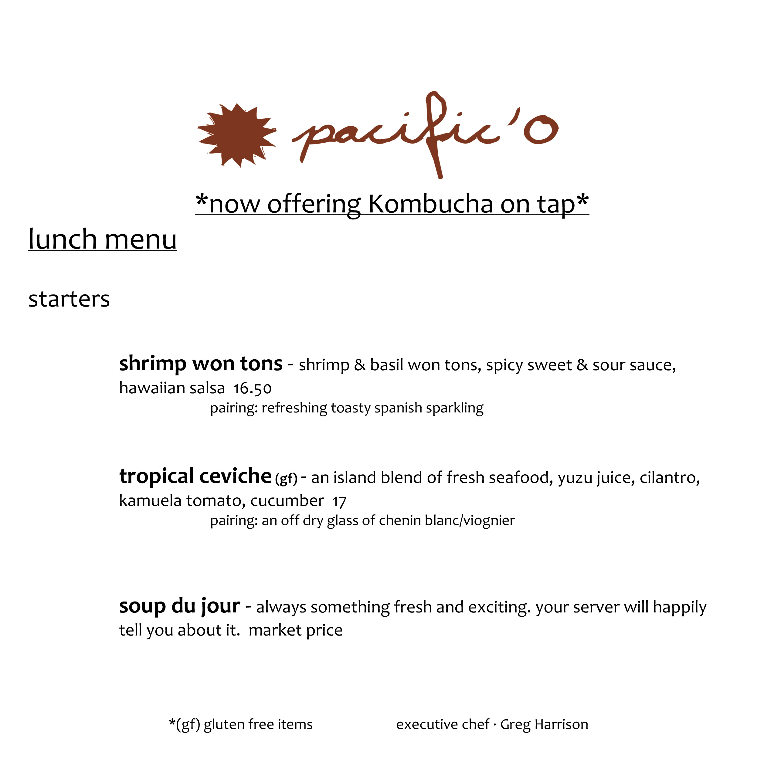 Pacifico On The Beach Lunch Dinner Menus Menu Magazine